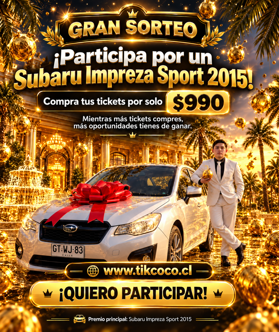 Participa por un Subaru Impreza Sport 2015. Stickers digitales desde 990 pesos en TikCoco.cl.